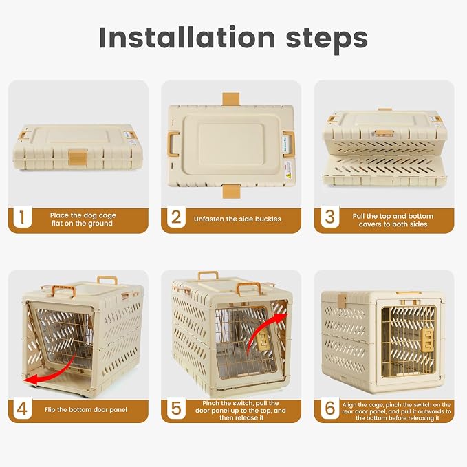 Collapsible Dog Crate for Small/Medium Dogs - 28" L Foldable Dog Cage No-Tool Assembly, Travel Dog Crate with 2 Wheels - Easy to Carry, Space-Saving, Indoor Outdoor Use, Cream, 28”L*18.3”W*20.9”H