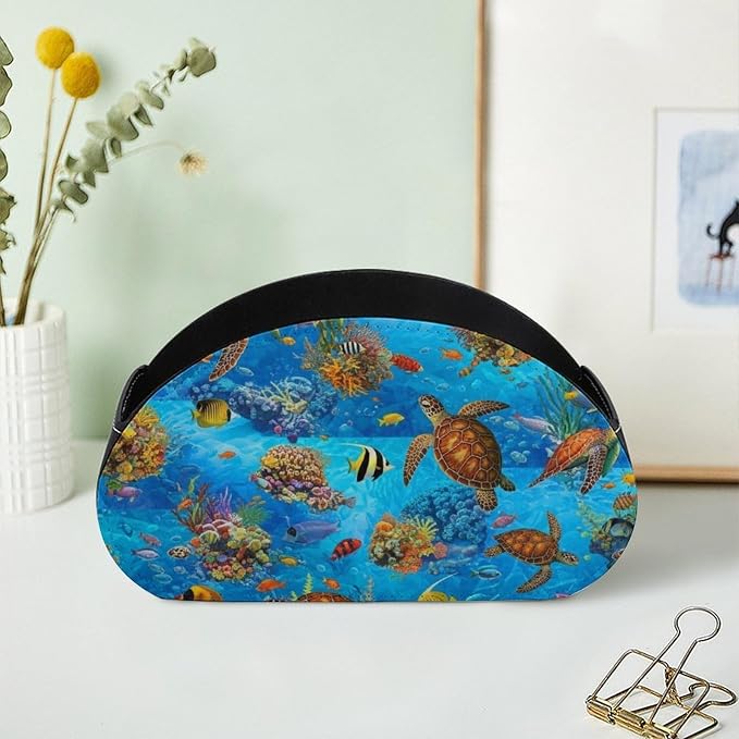 5-Slot Remote Control Caddy Holder Sea Turtle Ocean Desktop Organizer | Sea Turtle Ocean Animal Turtles Makeup Brush Storage Box Office Supplies, Fit for Controller, Media Player, Stationery