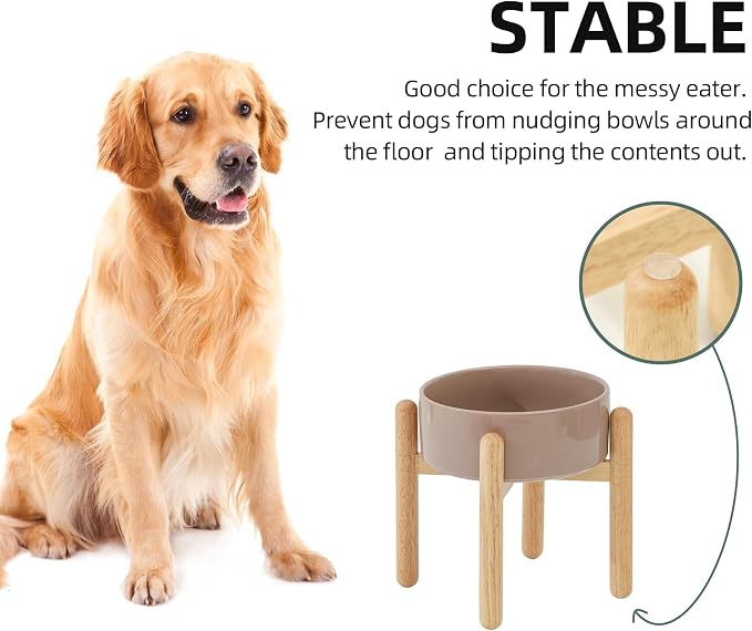 Havniva Ceramic Dog Bowls Elevated, Raised Dog Food Bowl for Large Dogs | 8.3” Elevated Dog Bowls, Non-Slip Wood Stand, Dog Food and Water Bowl Set, Dog Feeding Dish, Large Capacity Pet Water Bowl