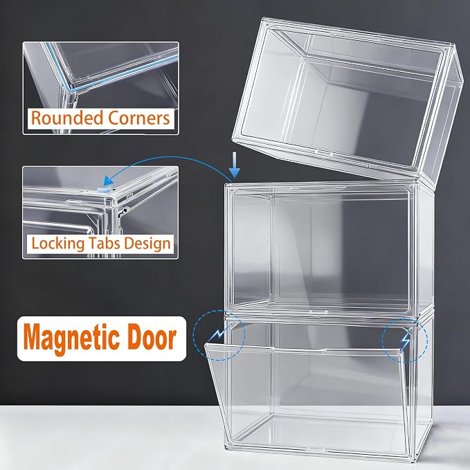 5 Pack XXX-Large Tall BootOrganizer, 17.3x13x13'' Acrylic Display Case | Wide Magnetic Door,Crystal Clear,Stackable Extra Large Dustproof Showcase for Cowboy Boots,Helmet,Hangbags,Tote,Collectibles