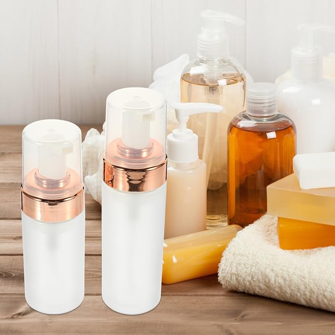 4pcs Pet Foam Pump Bottles Set Leak Proof Travel Cosmetic Containers with 3 Oz and 5 Oz Capacity, Stylish and Elegant Design for Daily Use at Home
