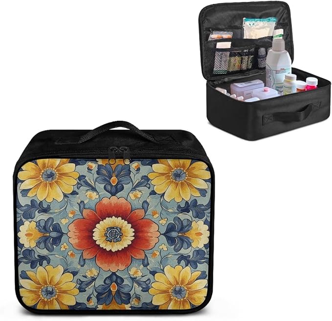 Emergency Kit Bag First Aid Cross Symbol Empty First Aid Bag for Workplace Church and Home Preparedness Built with Abrasion-Resistant Fabric Floral