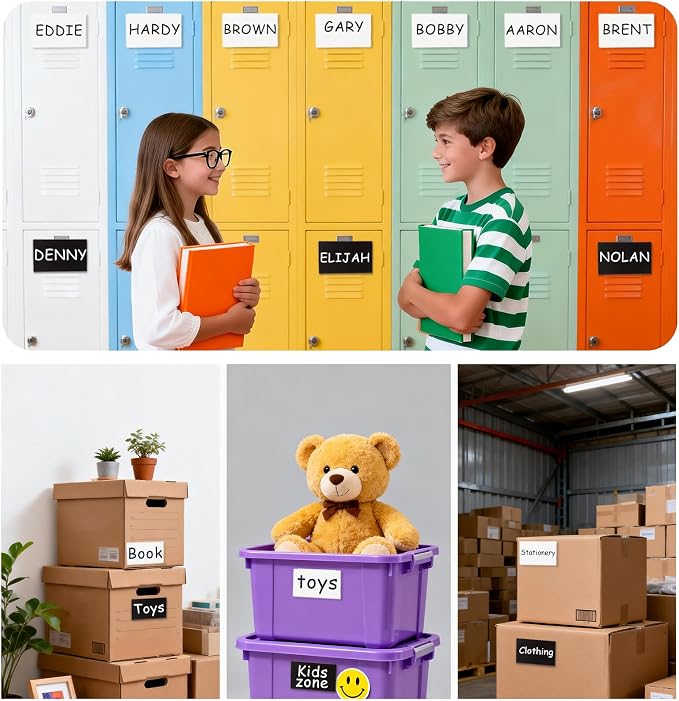 4x6 Inch Removable Storage Bin Labels 100 Pcs (50 Sheets, 25 Black & 25 White) and 2 Markers, Water Oil Tear Resistant No Residue Matte Labels for Home Organization, Packing & Storage Bins