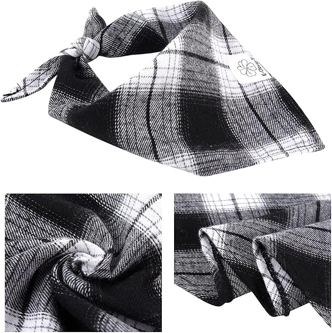 E-Clover White Black Plaid Dog Bandanas Matching Dog Bandana and Scrunchie | Matching Dog and Owner Clothes Dog Mom Gifts Dog Bandanas Girl Boy
