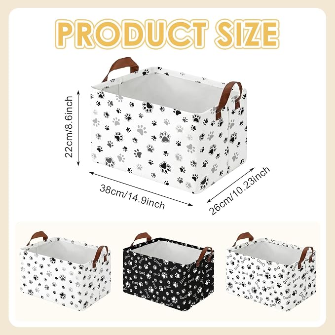 Britimes Dog Paw Storage Baskets for Gifts, Toy Storage Bins Box, 3 Pcs | Puppy Dog Canvas Collapsible Baskets Organizer with Handles Cute Nursery Decor Laundry Basket for Shelves Closet