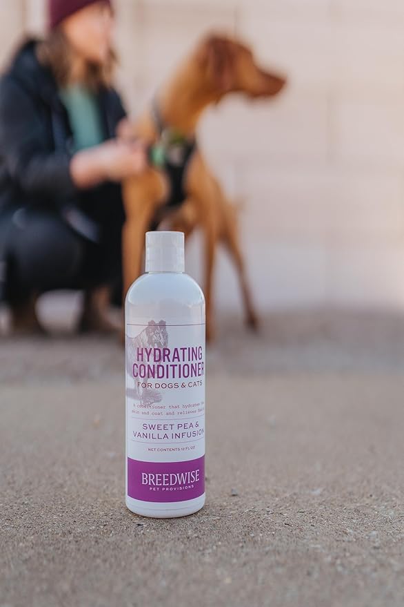 Breedwise Dog and Cat Conditioner - Moisturizing Hypoallergenic Formula for Sensitive Skin - Detangling & Smoothing Pet Cream - Sweet Pea & Vanilla Scent - 12oz - Made in USA