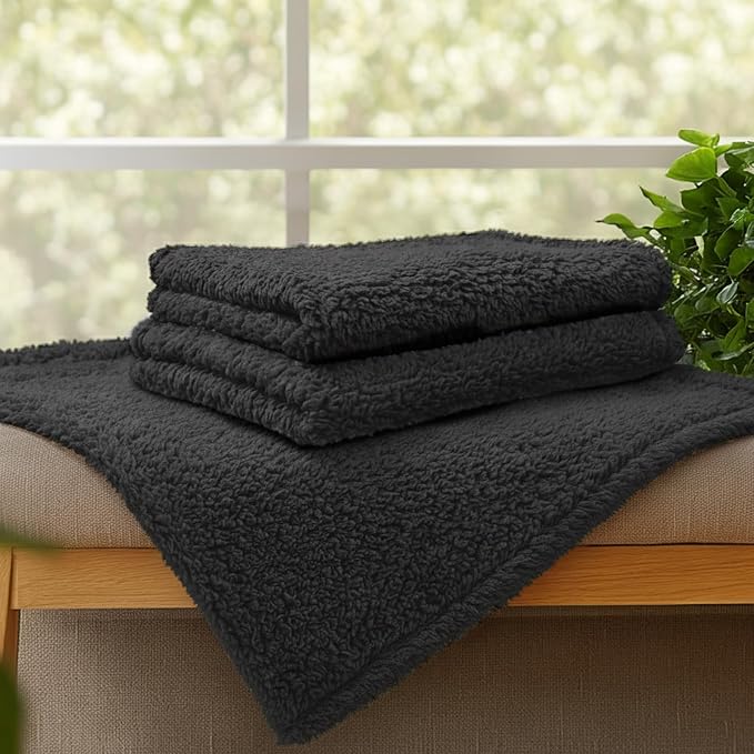 1 Pack 3 Calming Blankets Fluffy Premium Fleece Pet Blanket Soft Sherpa Throw for Dog Puppy Cat Black Medium (30“x20'') | Fluffy Throw Blanket Washeble for Crate Bed Couch Indoor. Cozy Pet Blanket, Puppy Essentials Dog gift,Black,Medium