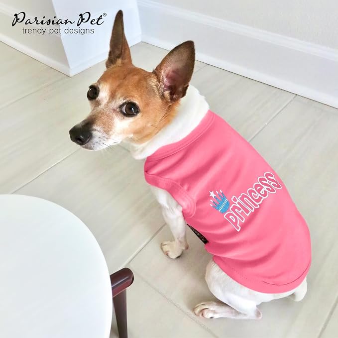 Parisian Pet Princess Dog Shirt – 100% Cotton Shirts for Medium Dogs – Pink Sleeveless Puppy Clothes – Lightweight and Breathable Dog Apparel – Girl Dogs Clothes - Stretchy Pet T Shirts