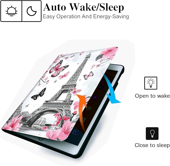 for Microsoft Surface Pro X/Pro X Plus-13 2019/2020/2021/2024 Tablet Case,Auto Wake/Sleep,Adjustable Stand Protective Cover - Eiffel Tower Sakura Butterfly