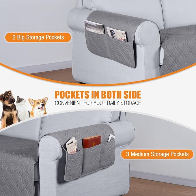 VANSOFY Waterproof Loveseat Couch Cover for Pets, Light Gray, 47.2" | Non-Slip, Washable, Utility Pockets, Pet Friendly, Furniture Protector Slipcover for 2 Cushion Couch