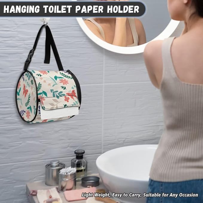Green Leaves Butterfly Print Wall Mounted Toilet Paper Holder Moisture Resistant Versatile Tissue Roll Paper Holder Hanging Bathroom Tissue Towel Roll Holder 6.3 * 6.3 * 6.3 Inch