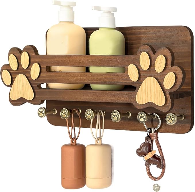 Leashes Holder for Wall 6 Hooks Floating Shelf Decorative | Door Key Holder Hanger for Indoor Home Living Room Kitchen Bedroom Apartment Hallway