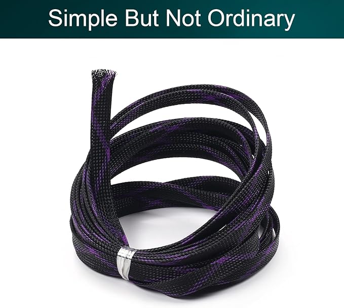 Jutagoss PET Expandable Braided Cable Sleeve, 16.4ft - 1/2 inch Black Purple Cable Management Sleeve, Wire Loom Tube Cord Protector for USB Cable, Power Cord, Audio Video and More, 1Pc