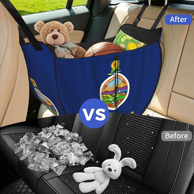 Flag of Kansas Car Seat Organizer-Backseat Storage Bag for Travel | Waterproof Durable. Holds Snacks Gear Essentials. Fits Most Cars.