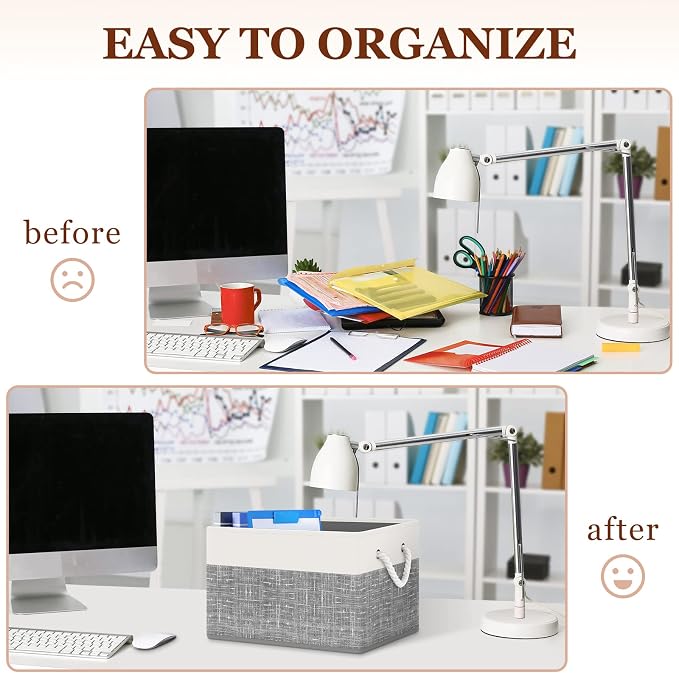 StorageTastic Storage Bin,Collapsible Storage Basket | For Organizing,Large Storage Boxes With Rope Handles,Storage Containers,White & Grey,3 Pack