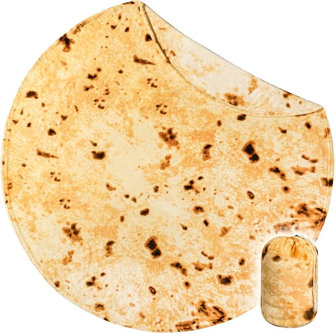 Bnuitland 71 Inches Burritos Tortilla Blanket, 300 GSM Giant Funny Gift Throw, Double Sided Realistic Super Soft Taco Food Yellow Blanket for Bed Sofa, Novelty for Adults