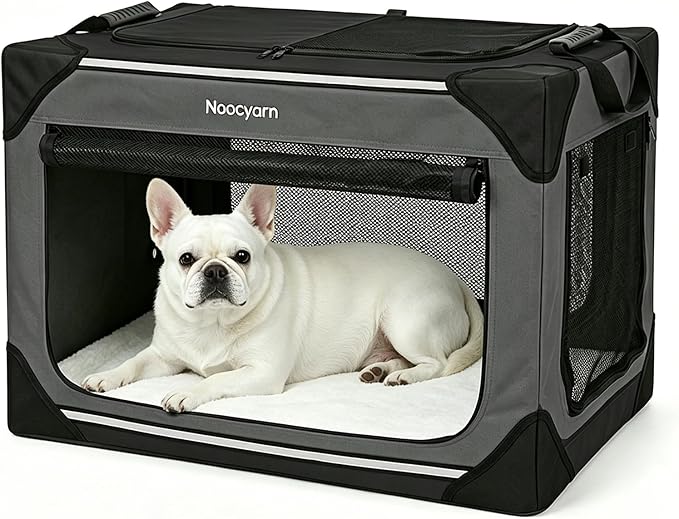 26" L Collapsible Dog Crate for Small Dogs and Cats, Soft Pet Crate with 4-Door Mesh, Portable Dog Kennel for Travelling, Dark Grey