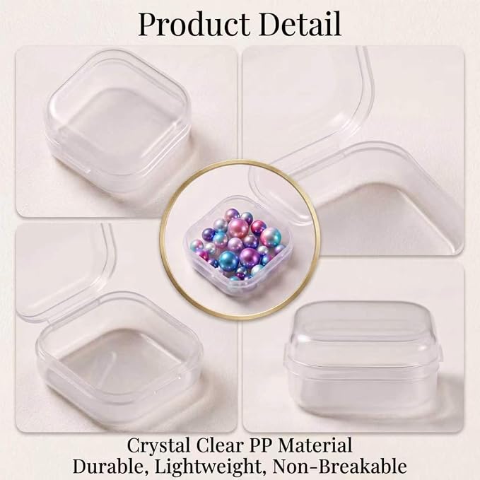 SATINIOR 48 Packs Clear Small Plastic Containers Transparent Storage Box with Hinged Lid for Small Items Crafts Jewelry (1.37 x 1.37 x 0.7 Inches)