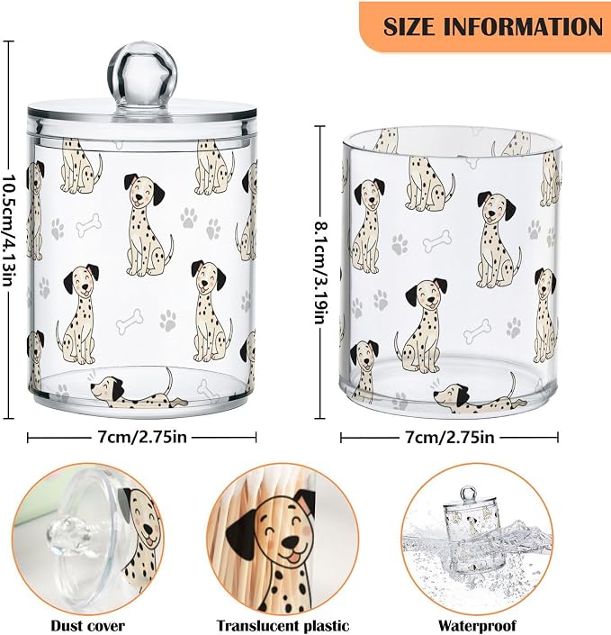 DOMIKING 2 Pack Plastic Cotton Swab Ball Pad Holder Cute Dogs White Pets Print Jars Bathroom Storage Organizer Bathroom Jars with Lid for Cotton Rounds Floss Picks Hair Accessories