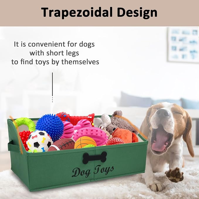 Large Dog Toy Basket Collapsible Pet Toy Box Fabric Trapezoid Dog Toy Bin Storage for organizing pet Toys/Blankets/leashes/Rope Toys/Clothing-Can be Personalized-Green
