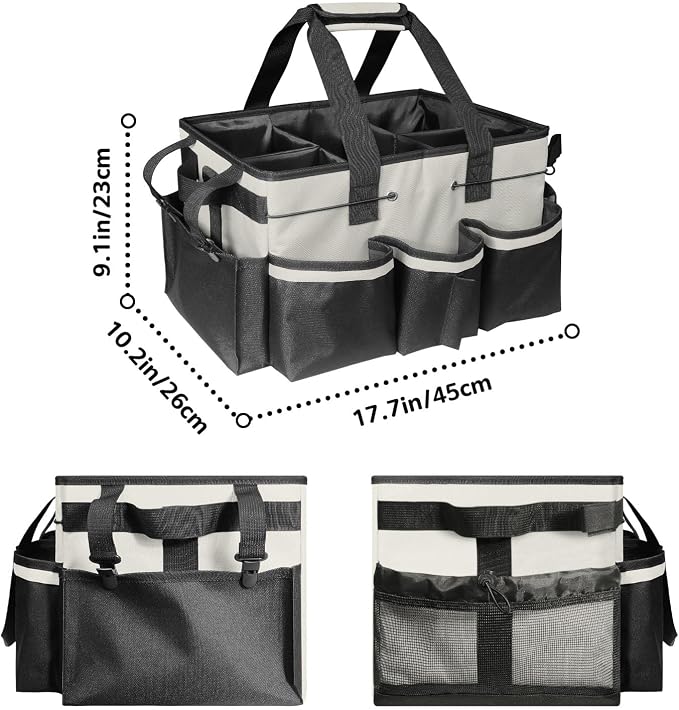 Boczif Cleaning Caddy Bag Wearable,Cleaning Caddy Supplies Organizer(White) | with Handle, Shoulder Straps & Detachable Divide, Cleaning Tool Organizers Tote Bag for Cleaners & Housekeepers