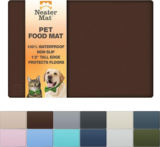Neater Pet Brands Neater Mat Pet Mats for Food and Water, Cat & Dog Bowl Mat Waterproof Silicone, Feeding Tray, Dog Food Mats for Floors, Placemat w/Raised Edge for Under Bowls, 24" x 16", Brown