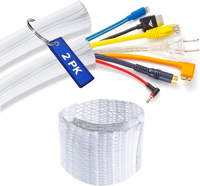 Maximm Cable Management Wire Loom 10ft 1 Inch White Split Cord Protector 2 Pack