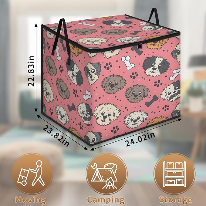 Cute Dog Large Storage Bags, Fabric Bed Storage Containers, Foldable Closet Organizers for Blanket, Clothing, Comforter, Bedding, Dog Paw