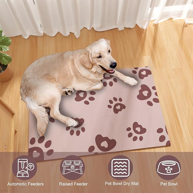 BLESWIN Pet Feeding Mat 16"x24", Absorbent Pet Food Mat, Dog Food Mat Large, Rubber Dog Mats are Non-Slip and Waterproof to Protect Floors, Mat for Cat Food and Water Bowls, Cat Feeding Mat, Pink