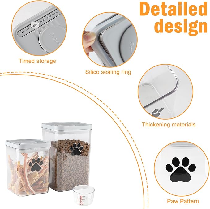 Airtight Dog Treat Jars Set of 2 |78oz+48oz POP Dog Cat Food Container with Lids,Plastic Pet Treat Canister,Puppy Food Kibble Cookie Bin-Keep Food Fresh Crispy-BPA free