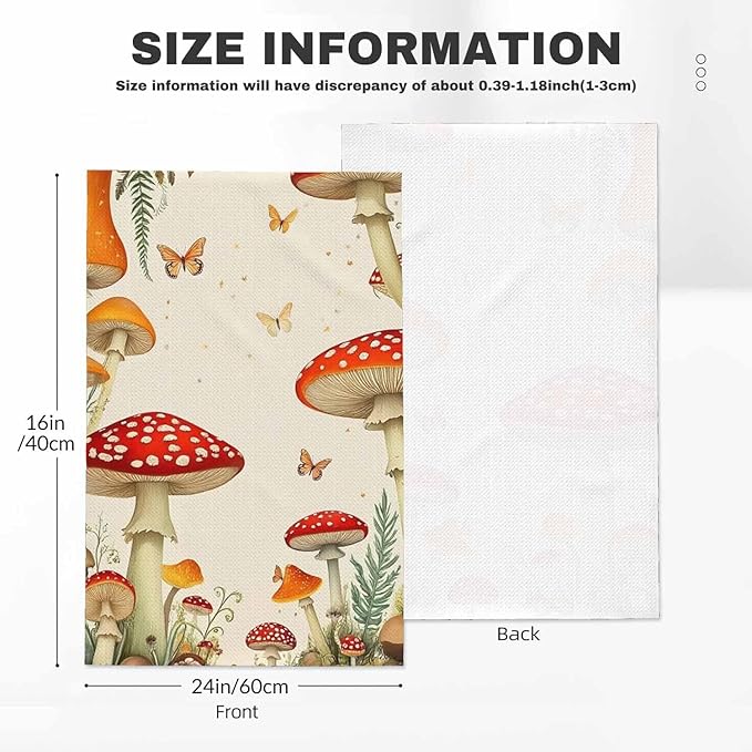 Mushroom Moon 2Pcs Kitchen Towels Butterfly Leaf 16X24 Inch Ultra Soft Tea Towel Super Absorbent Terry Dish Towels for Kitchen Linens