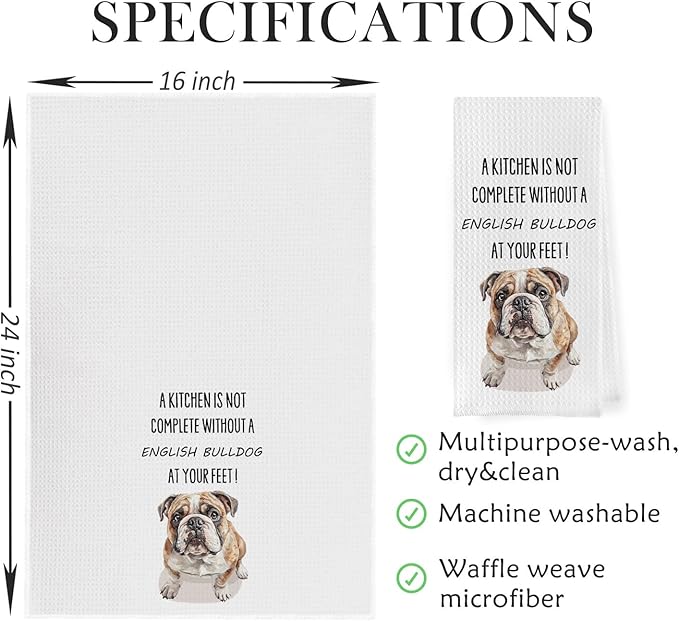 English Bulldog Dish Towels - Funny English Bulldog Decorative Waffle Weave Kitchen Towels, Hand Tea Towel (16×24 Inches)