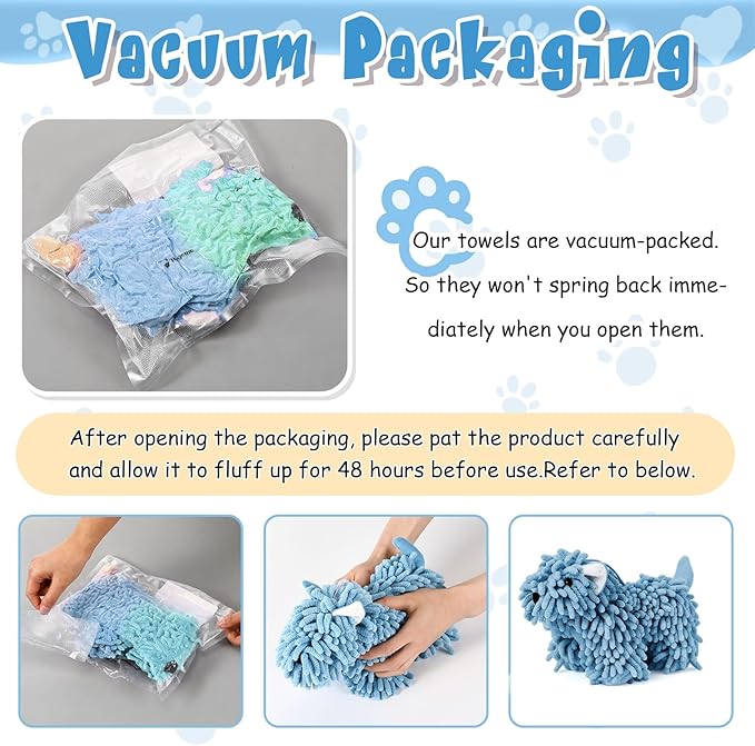 Tegeme 2 Pcs Chenille Dog Hand Towel Fuzzy Dog Towel Absorbent Microfiber Soft for Bathroom Kitchen Washstand (Green Blue)