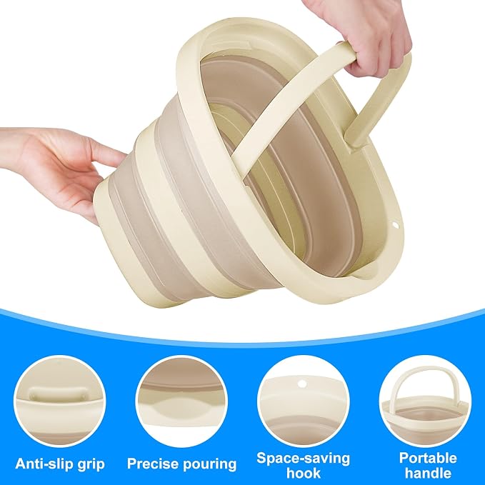 5L Collapsible Bucket with Handle, Mop Bucket for Wash Basin Dog Water Car Washing Window Cleaning, Foldable Plastic Tub Waterpot for Outdoor Beaching Fishing Gardening Camping Essentials