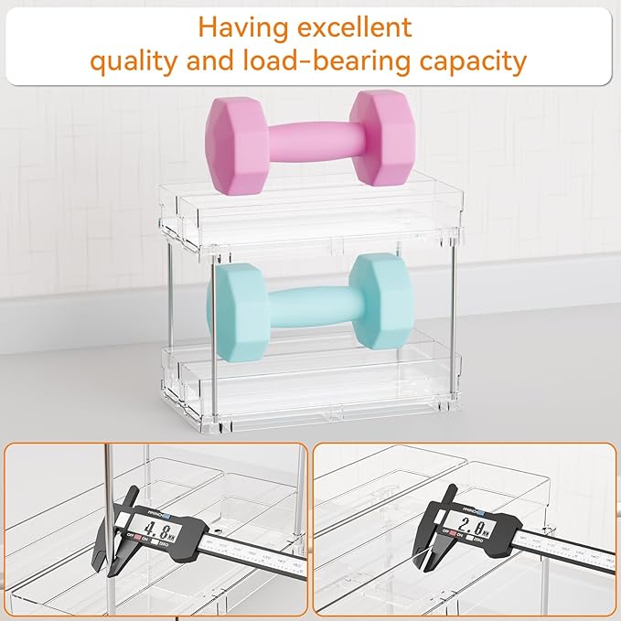 2 Tier Sliding Spice Racks for Cabinets,1 Pack 10.4'' Deep Narrow Vertical Spice Rack Pull Out for Inside Cabinets,Kitchen,Pantry,Cupboard Seasoning,Jar Organizer and Medicine Cabinet Storage
