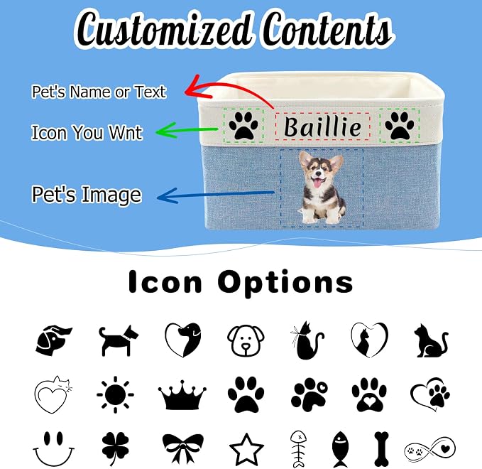 Amlion Personalized Dog Toy Basket Storage,Custom Pet Collapsible Bins with Name Photo Customized Box Organizer for Toys Dolls Clothing - Purple