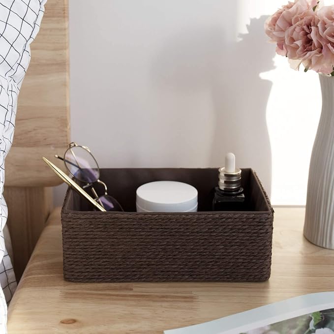 LA JOLIE MUSE Bathroom Basket Organizers, Paper Rope Storage, Brown 4 Pack