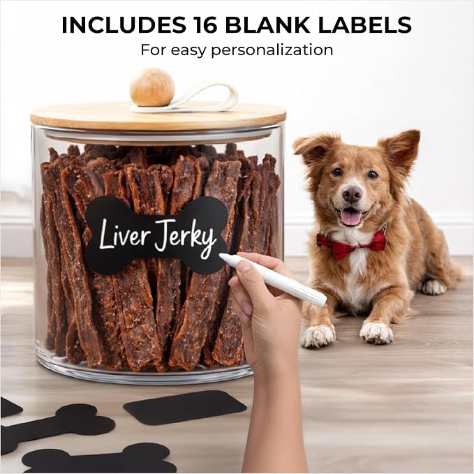 Dog Treat Container Airtight & Dog Treat Jar With Lid: Pet Food Storage | Create a tidy, modern pet feeding zone, Clear acrylic shows food levels instantly, Protect pet food from going stale.