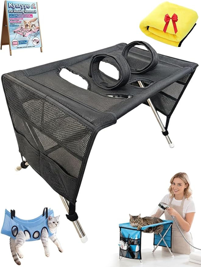 2-in-1 Foldable Pet Grooming Bed Dog Washing Grooming Table for Bathing | Portable Dog Wash Hammock Sling with Stand 44lbs Capacity Multifunctional Holder for Daily Bathing Nail Trimming Travel