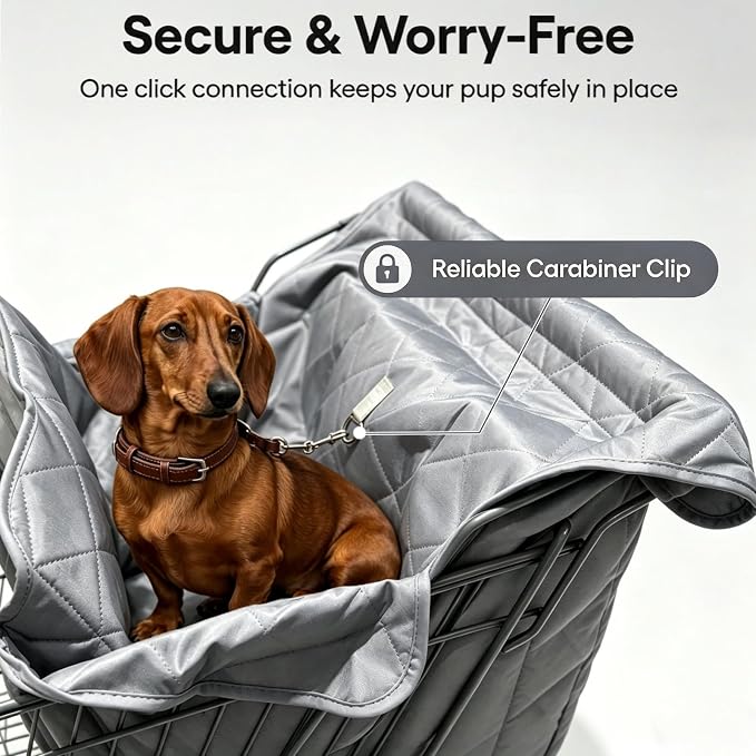 Portable Dog Shopping Cart Cover, Soft Fabric Cart Cover for Pets | Shopping Cart Hammock Secured with Hook and Loop with Safety Ropes, Comfortable and Easy to Clean with Carry Bag (Gray)