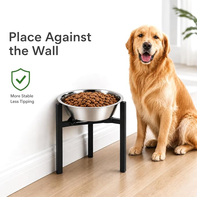 Adjustable Width Dog Bowl Holder - Single Bowl Feeder for Medium to Large Breed Dogs, fits Bowls from 8-11 inches, Sturdy Metal Construction, Ergonomic Design (Bowl not Included) (1-Pack)