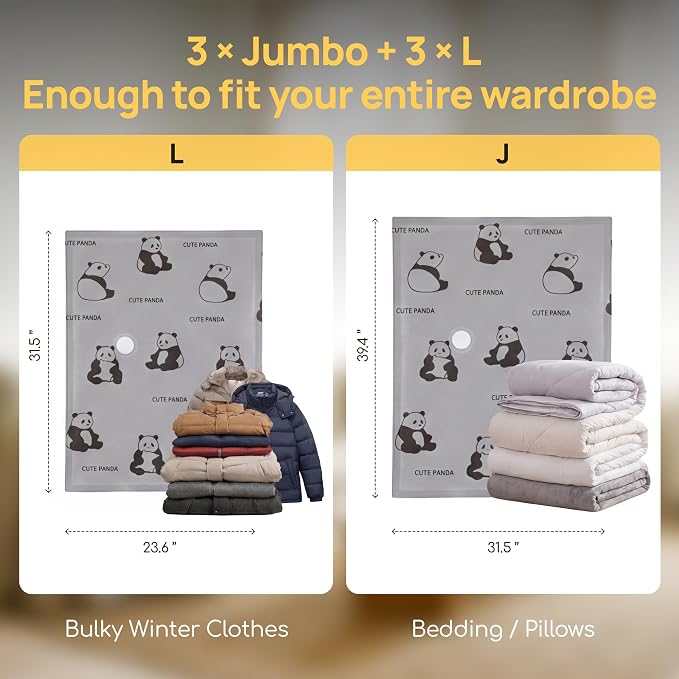 Vacuum Storage Bags Jumbo with Cordless Pump,Large Seal Bags for Clothing | Oxford fabric,Leak-proof,3-in-1 Cordless pump, Reusable, L to Extra Large sizes for Comforters, Blankets, Pillow, Bedding