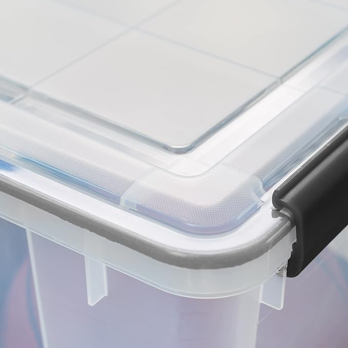 IRIS USA 156 Qt Storage Bins with Gasket Lids, Clear/Black | WeatherPro seal helps protect bulky items for moving, garage, attic and basement storage