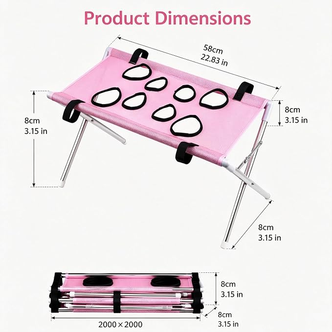 Foldable Pet Bathing Stand Holder Grooming Shower 8-Hole Wash Hammock,Washing Bed for Small Dogs and Cats Washing Picking Ears Nail Clipping,Stainless Steel Grooming Table with Stand，Ordinary-Pink