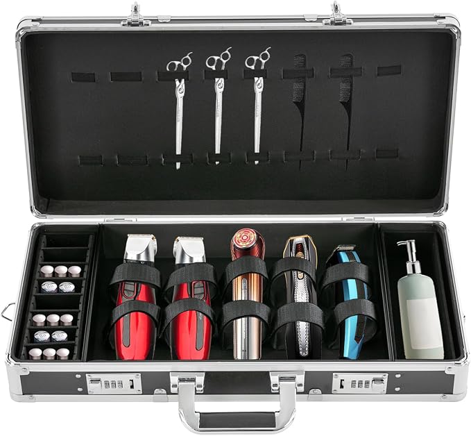 Barber Carrying Case, Stylist Tool Box Professional Salon Hair Cutting Grooming Kit Storage Organizer with Adjustable Shoulder Strap for Clippers, Scissors, Barber Supplies (Sliver)