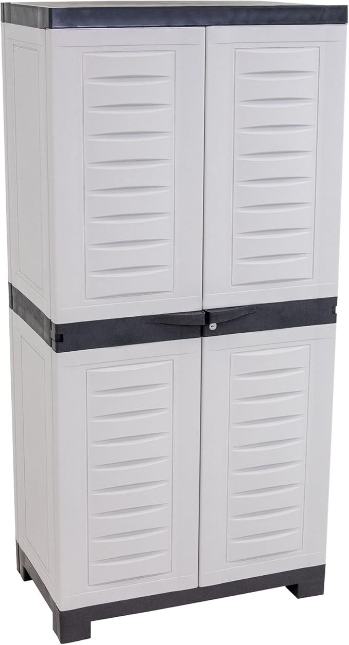 Sunnydaze 48" Garage Storage Cabinet with Locking Doors & Shelves, Gray | Heavy Duty Storage Cabinet with Plexiglass Doors Resists Rust & Peeling, Easy-Clean Utility Cabinet for Garage, Shed, Office