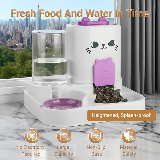 Gravity Pet Feeder Water Dispenser Combo for Cats & Dogs – 2-in-1 Automatic Food & Water Station, Large Capacity, Non-Slip Base, Easy to Clean, Travel Ready (red)