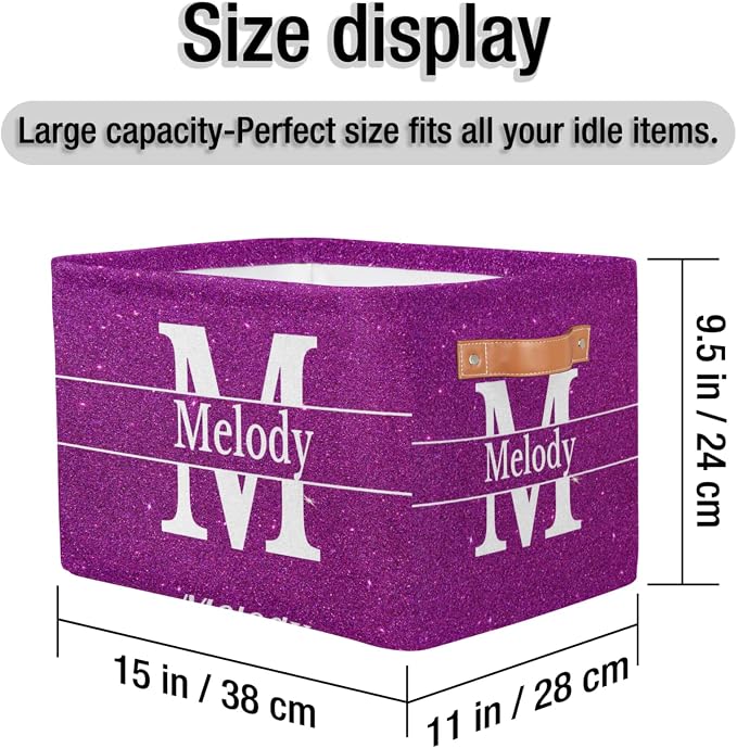 Custom Initial Letter Storage Basket, Dark Magenta Purple Glittering
