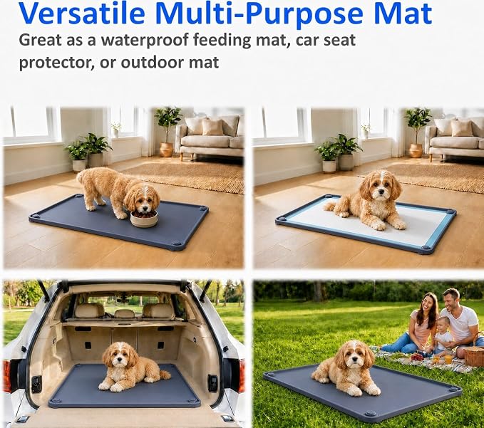 Silicone Dog Pee Pad Holder, 24×34 in, for Medium Dogs 10-20 lb, 2-in-1 Flat/Wall-Mount Design, Non-Slip Anti-Splash with Corner Snap Locks, Deep Gray