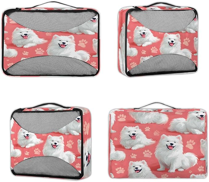 Dogs 4 Set Travel Packing Cubes for Accessories, Suitcase Organizers Luggage Bags Set with Double Zippers & Mesh Top